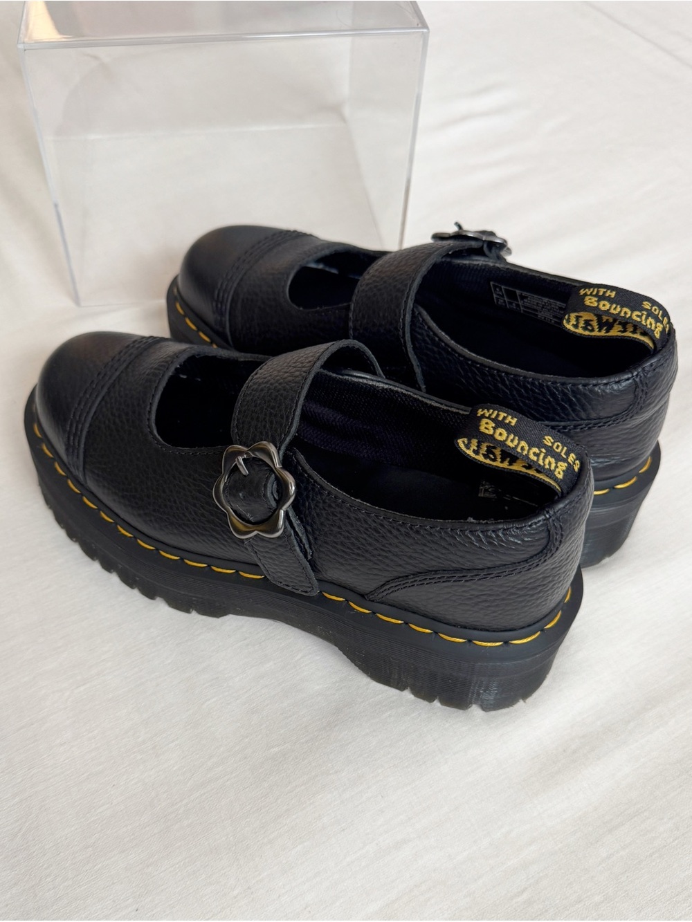 Dr. Martens Black Leather Addina Flower Flat - Picture 3 of 5